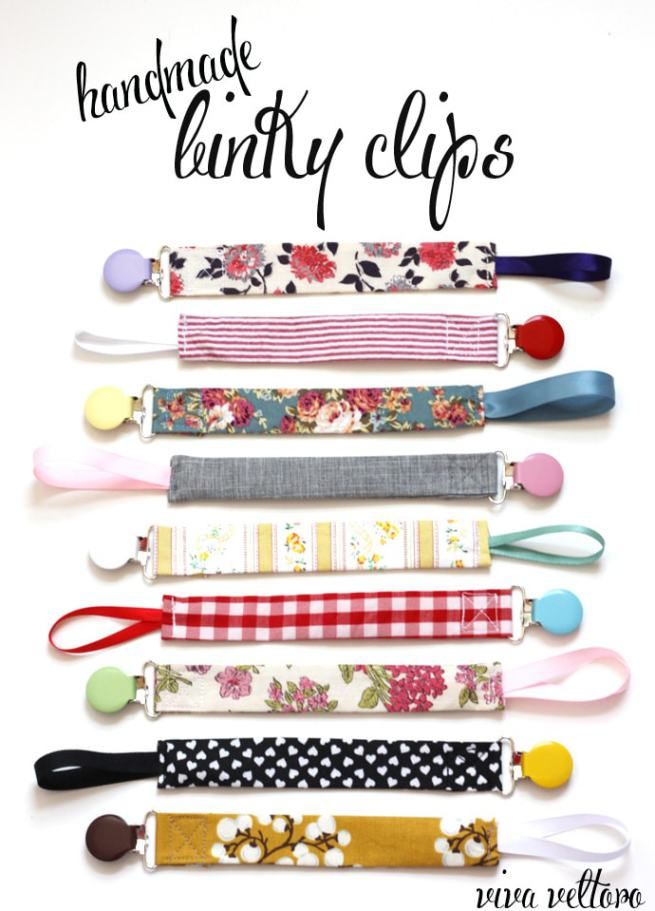 the handmade crafty clips are lined up in different colors and patterns, with text overlay