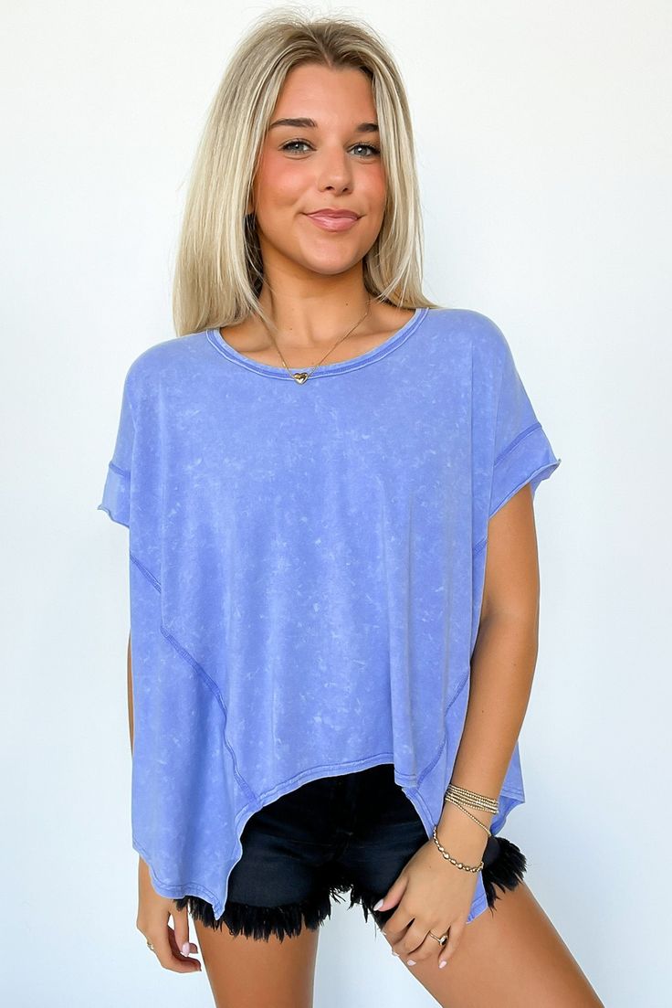 Details: This Roni Washed Relaxed Short Sleeve Top is the perfect blend of comfort and style. Made with a soft washed knit fabric, it features a round neck and raw edge details for a relaxed yet trendy look. Perfect for a casual day out (or in)!- Washed - Short sleeves Content: 100% cottonSize + Fit: Model is 5'8" (white) and 5'2" (Black) and wearing a Small - Approximate measurements from a size Small - Full length: 20"(Front)21.5"(Back)- Chest: 60"- Waist: 60"- Sleeves: 6.5"Brand: Very J Cheap Trendy Tops With Pockets, Cheap Cotton Preppy Tops, Cheap Tops For Spring, Cheap Stretchy Trendy Tops, Cheap Cozy Summer Tops, Cheap Medium Wash Short Tops, Cute Cheap Tops For College, Cheap Pink Cotton Tops, Cheap Pink Tops For Day Out