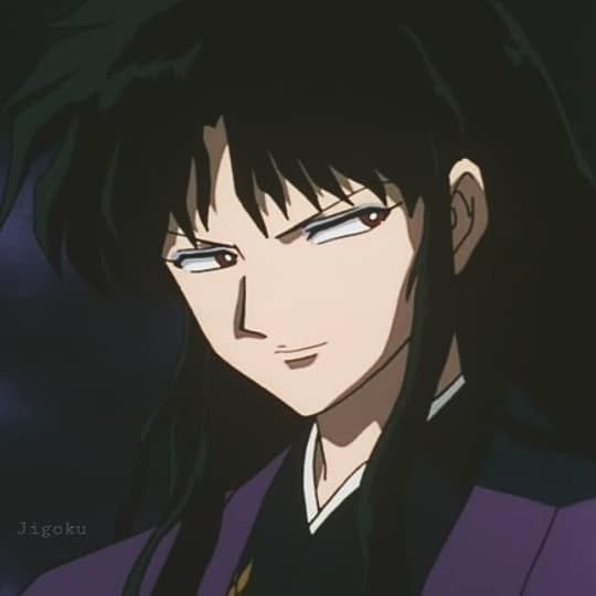 an anime character with long black hair and blue eyes looking at the camera while wearing a purple outfit