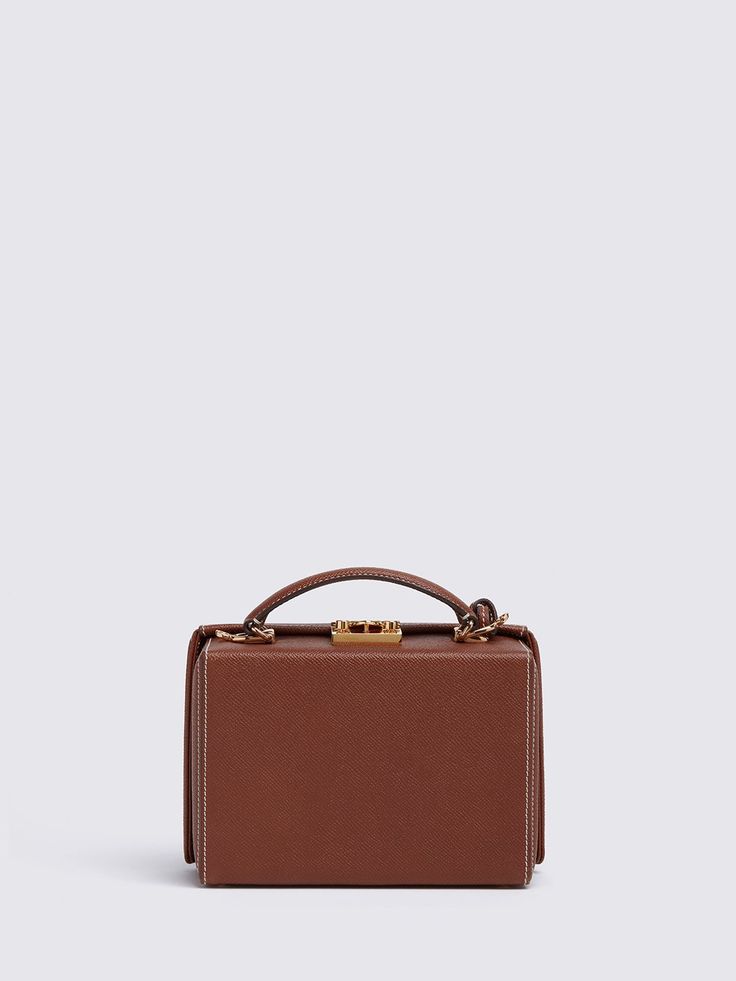 Grace Small Leather Box Bag – Mark Cross High-end Rectangular Box Bag For Travel, Brown Rectangular Box Bag With Carry Handle, Brown Rectangular Box Bag With Gold-tone Hardware, Timeless Evening Rectangular Briefcase, Luxury Rectangular Box Bag, Timeless Rectangular Briefcase With Top Carry Handle, Formal Rectangular Briefcase With Detachable Handle, Designer Rectangular Box Bag With Case Included, Rectangular Box Bag With Top Carry Handle