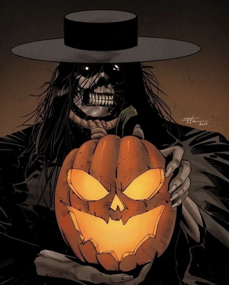 a man in a top hat holding a jack - o'- lantern with his hands