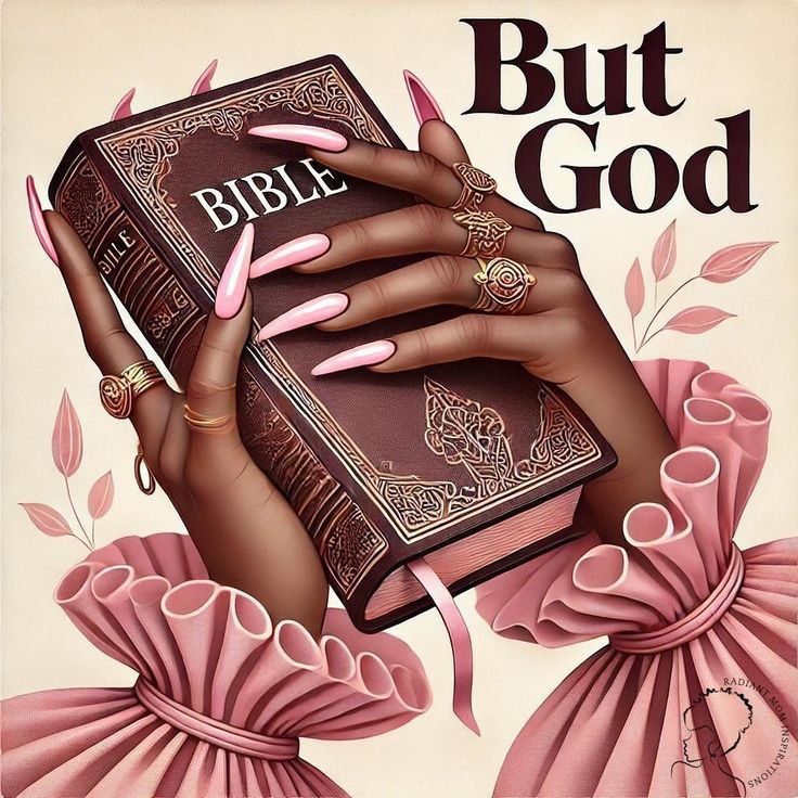 a painting of a woman holding a bible in her hand with the words, but god