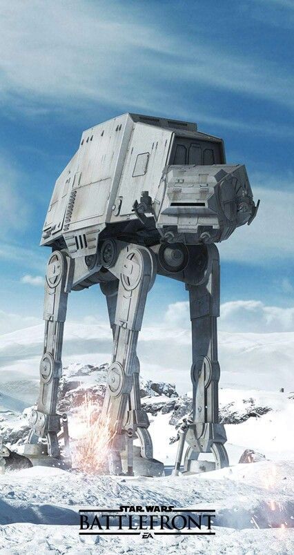 a star wars poster with a giant at - at in the middle of snow covered ground