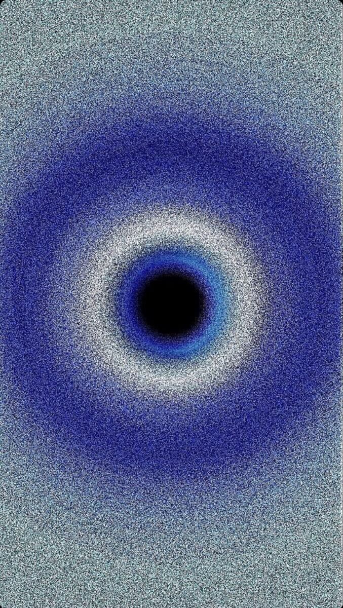 an abstract blue and white background with a black hole in the center