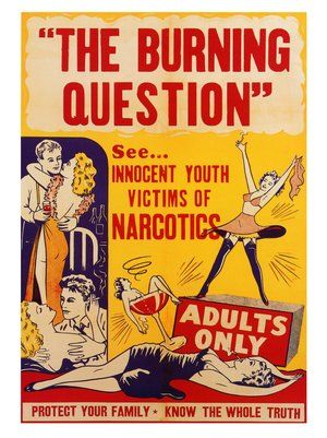 the burning question poster is shown in red and yellow, with an image of two people on