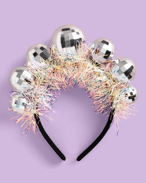 Disco Ball Headband - festive headband – xo, Fetti Disco Tiles, Nye Hairstyles, Disco Hair, Disco Birthday, Winter Party Decorations, Holiday Hair Accessories, Birthday 10, Disco Glam, Festival Headband