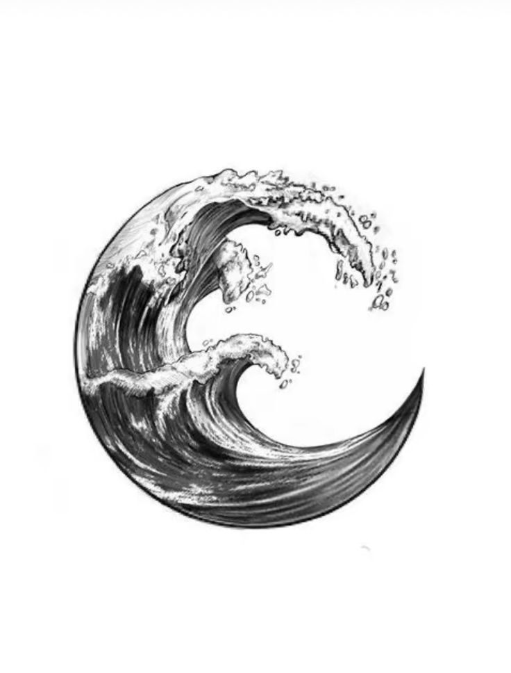 a black and white drawing of a wave