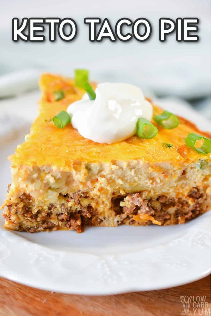 a piece of keto taco pie on a white plate