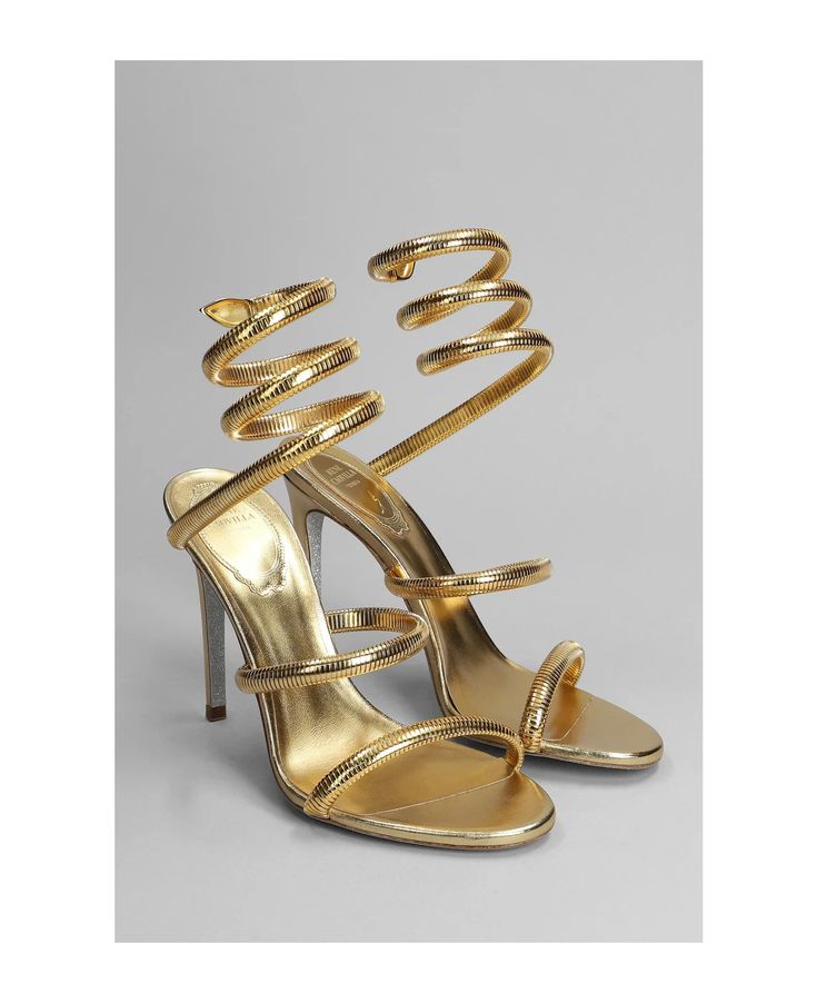 René Caovilla Sandals In Gold Leather | italist Jeweled Shoes, Rene Caovilla, Iconic Women, Gorgeous Bags, Italian Luxury, Sneaker Wedge, Pump Sandals, Gold Leather, Bridal Shoes