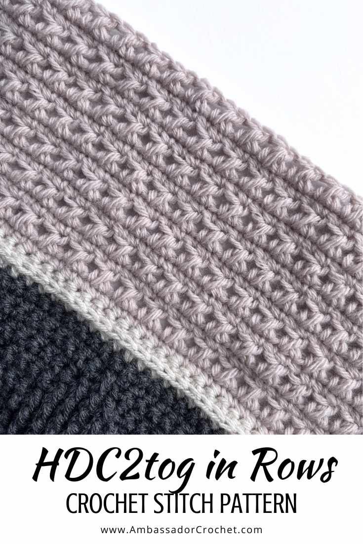 the crochet stitch pattern is shown in grey and white