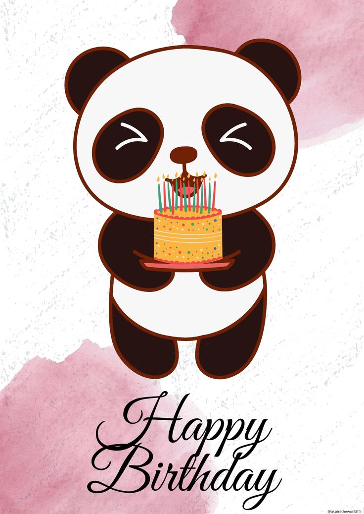 a panda bear holding a birthday cake with candles