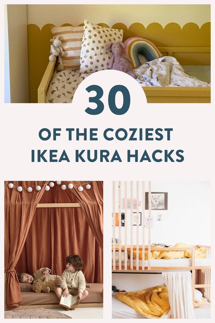 some pictures with the words 30 of the coolest ikea kura hacks