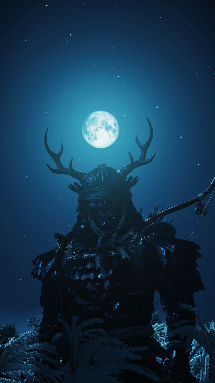 an image of a man with horns on his head standing in the moonlight under a full moon