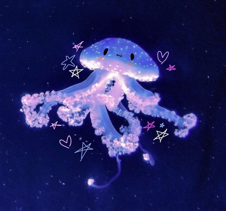 a jellyfish floating in the water with stars and hearts on it's back