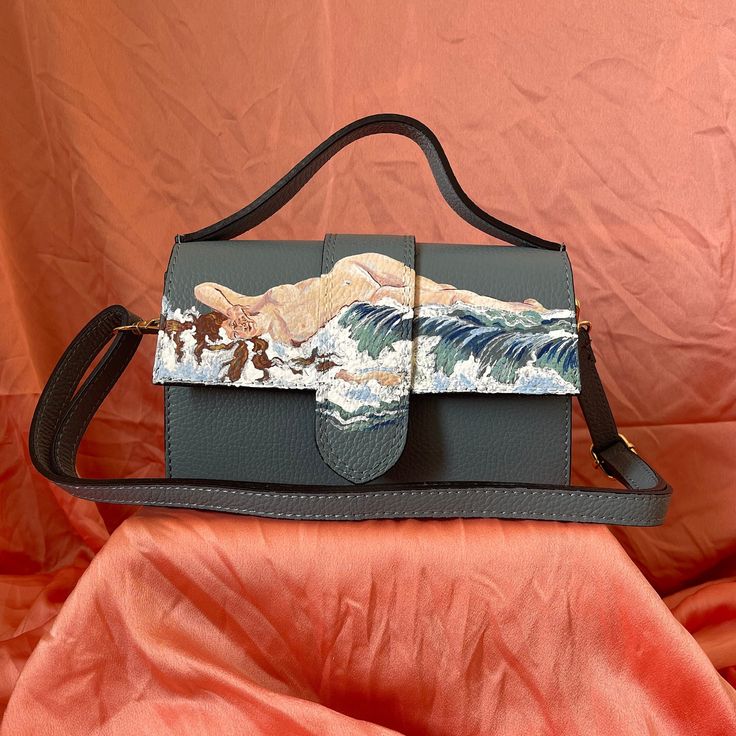 Hand painted bag made in Florence Italy Italian Leather Painted in acrylic paint one of a kind Large enough to fit large i phone and wallet Elegant Hand Painted Rectangular Bag, Elegant Hand Painted Rectangular Bags, Black Hand Painted Rectangular Shoulder Bag, Hand Painted Black Rectangular Shoulder Bag, Black Rectangular Hand Painted Shoulder Bag, Luxury Hand Painted Bags For Travel, Rectangular Hand Painted Travel Shoulder Bag, Luxury Hand-painted Travel Bag, Luxury Hand Painted Travel Bag