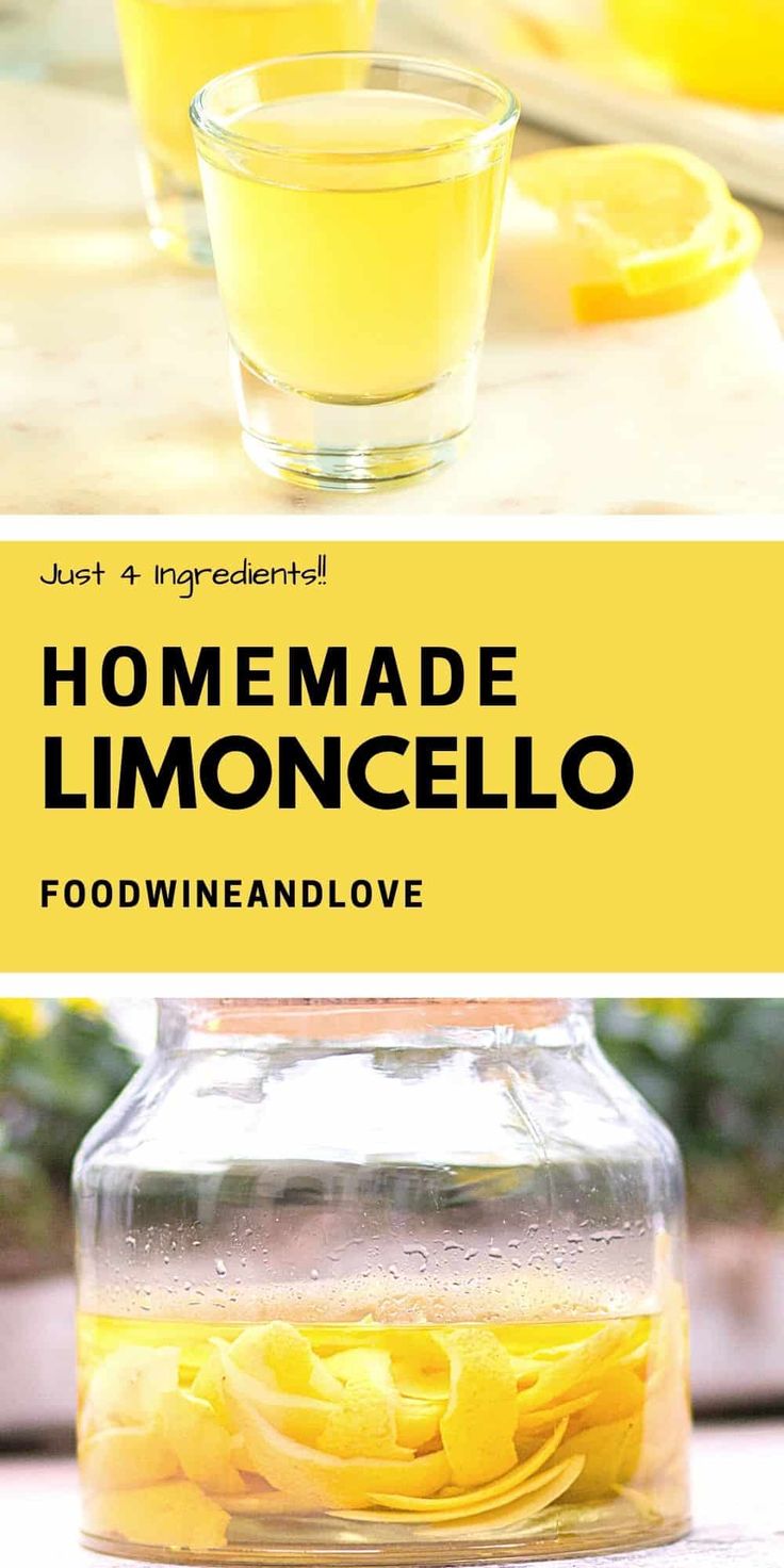 homemade lemoncello recipe in a jar and on the table