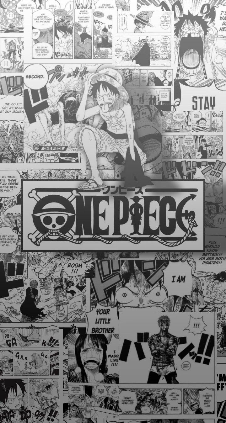 an image of one piece in black and white with the title written on it,