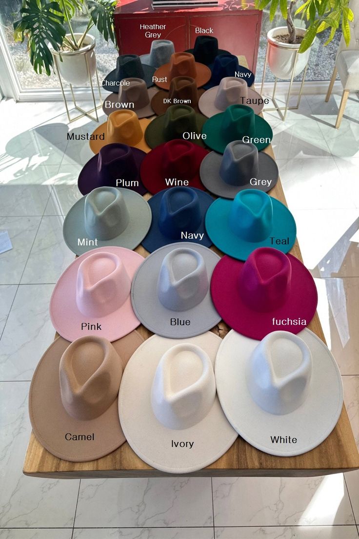 New styles! Premium Quality! One of our bestsellers! Vegan felt rancher hat, Fashionable and stylish, you can use it with any outfit and will look gorgeous. Flat and stiff brim Adjustable inner drawstring Circumference 57CM 100% polyester Brim: 3.75 in. Crown height: 4 in. How to Clean a Hat **Cleaning Fur Felt Hats & Wool Hats Learning how to clean felt hats and wool hats is an important aspect of keeping your most expensive hats in tip-top shape. You'll need a soft bristle brush and, in more e Fedora Themed Party, Womens Outfits With Hats, Hat Party Ideas Ladies, Outfits With Fedoras For Women, Fedora Hat Outfit Winter, Hat Outfits For Women, Boho Hat Outfit, Big Hat Brunch, Wide Brim Hat Outfit