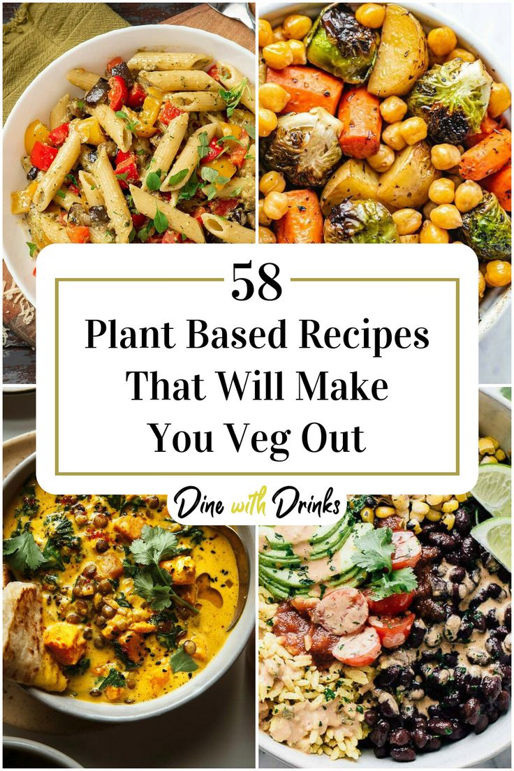 Collage of 4 plant based recipes. Plant Based Dinner Ideas Healthy, The Best Plant Based Recipes, Plant Based Recipes Soup, Plant Based Monthly Meal Plan, 30 Day Plant Based Meal Plan, How To Eat More Plant Based, Whole Food Plant Based Slow Cooker Recipes, Plant Based Macro Meals, Plant Based Complete Protein