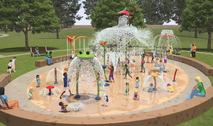 an artist's rendering of children playing in a water park