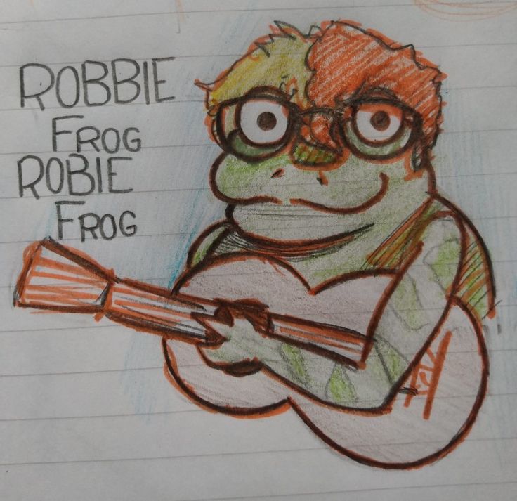 a drawing of a frog holding a guitar