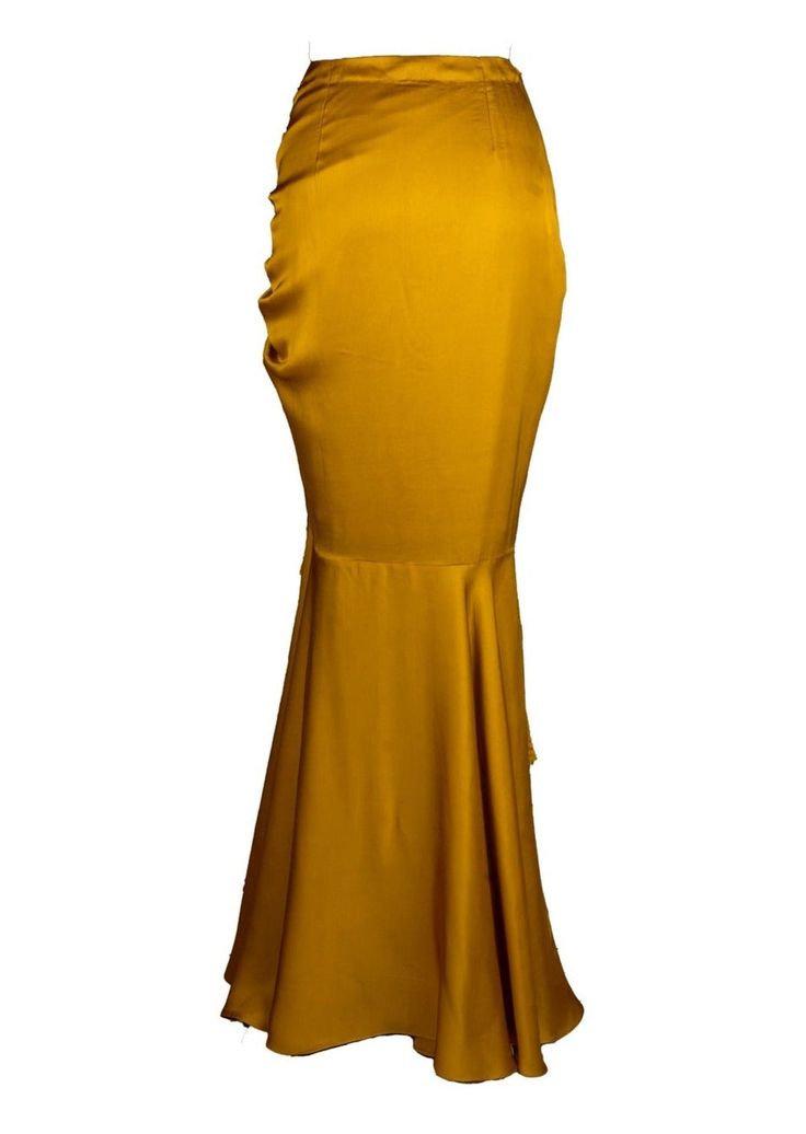 This marigold muse ruched skirt with layered ruffle hem is generously dipped in mustard gold hue. This skirt exudes summer sensuality as the tiers of softly draped satin flow with ease on the body. The playful adjustable drawstring details further accentuate the curves and truly celebrate femininity. Elegant Ruched Flared Skirt, Elegant Flared Skirt With Ruched Detail, Elegant Ruched Skirt In Solid Color, Elegant Ruched Solid Color Skirt, Elegant Solid Ruched Skirt, Elegant Ruched Silk Skirt, Elegant Silk Skirt With Ruched Detail, Elegant Lined Gold Skirt, Gold Silk Bottoms For Party