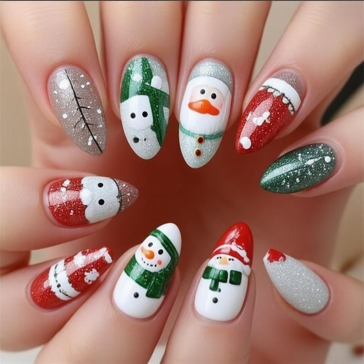 Explore creative possibilities with Christmas Nail Art Ideas & Design. This style features a variety of holiday-themed nail art ideas, from simple to intricate designs. Combine this with Holiday Nails Snowmen for a fun and festive look. Christmas nail art ideas and design are perfect for showcasing your creativity and holiday spirit. Get inspired and create a unique holiday manicure with these festive nail art ideas. Snowmen Nails Design, Snowmen Nails, Holiday Themed Nails, Snowman Nails, Holiday Manicure, Christmas Nail Art Ideas, Festive Nail Art, Festival Nails, Festive Look