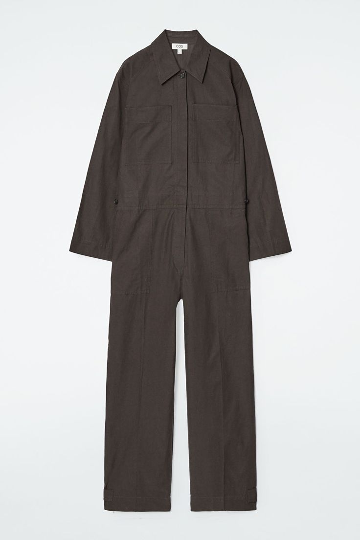 TWILL BOILERSUIT - DARK BROWN - Jumpsuits - COS Utility Overalls With Patch Pockets For Fall, Cotton Overalls With Multiple Pockets For Work, Utility Jumpsuits And Rompers For Workwear, Utility Overalls With Pockets For Workwear, Utility Overalls With Patch Pockets For Work, Cotton Overalls With Slip Pockets For Workwear, Cotton Jumpsuits And Rompers With Pockets For Work, Cotton Workwear Overalls With Slip Pockets, Cotton Workwear Jumpsuits And Rompers With Pockets