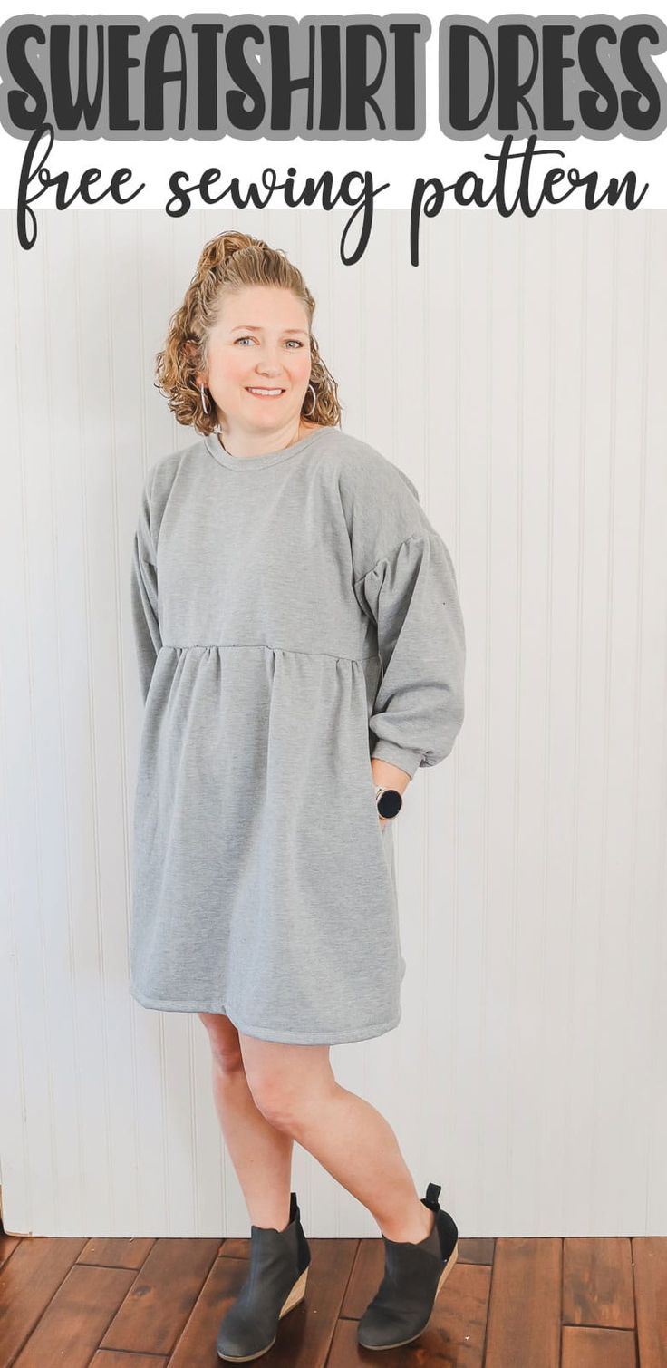 Tshirt Dress Pattern, Sweatshirt Dress Diy, Winter Sewing Patterns, Womens Patterns, Dress Pattern Pdf, Free Printable Sewing Patterns, Dress Sewing Patterns Free, Winter Sewing, Sewing Dress