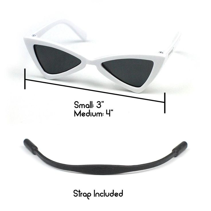 Cat Eye Triangle Sunglasses in White by The Paw Wag Company for Cats and Small Dogs.  Fashion Pet Glasses and Sunglasses. Classic Sunglasses With Uv Protection And Adjustable Fit, Classic Adjustable Sunglasses With Uv Protection, Modern Adjustable Cat Eye Sunglasses, Anti-reflective Adjustable Cat Eye Sunglasses, Adjustable Anti-reflective Cat Eye Sunglasses, Adjustable Polarized Plastic Sunglasses, Adjustable Plastic Sunglasses With Polarized Lenses, Adjustable Plastic Polarized Sunglasses, Elegant Adjustable Anti-reflective Sunglasses