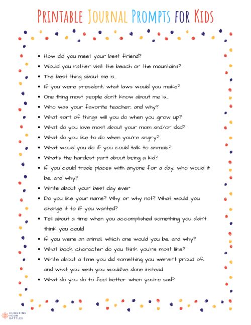 a printable journal for kids with the words, printable journal prompts for kids