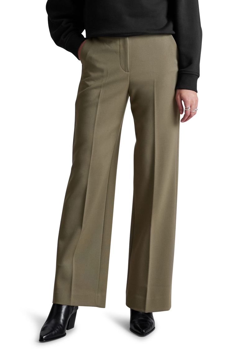 Achieve desk-to-dinner perfection in these sophisticated stretch-kissed pants fashioned with a high waist and wide legs. Zip fly with hook-and-bar closure Front slant pockets; back welt pockets 62% polyester, 34% viscose, 4% elastane Dry clean Imported Tailored Wide Leg Career Pants, Tailored Wide Leg Dress Pants For Career, Chic Wide Leg Dress Pants For Career, Modern Wide Leg Dress Pants For Work, Chic Wide Leg Career Pants, Modern Full Length Dress Pants For Work, Tailored Wide-leg Work Pants For Office, Tailored Wide-leg Office Work Pants, Modern Full-length Pants For Office