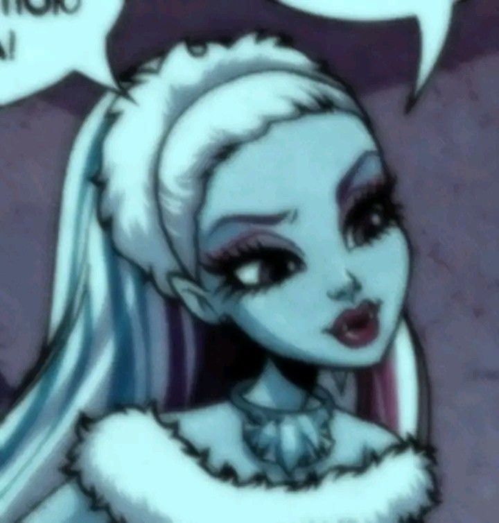 an animated image of a woman with white hair and blue eyes wearing a fur collar