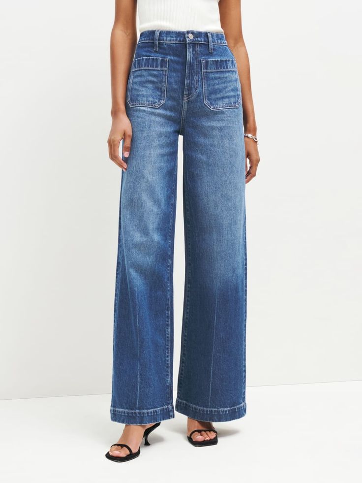 Janae Ultra High Rise Super Wide Leg Jeans - Sustainable Denim | Reformation Reformation Jeans, High Rise Bootcut Jeans, High Rise Wide Leg Jeans, Stretch Denim Fabric, Relaxed Fit Jeans, Inspiration Mode, Cotton Sweater, Jean Outfits, Look Fashion