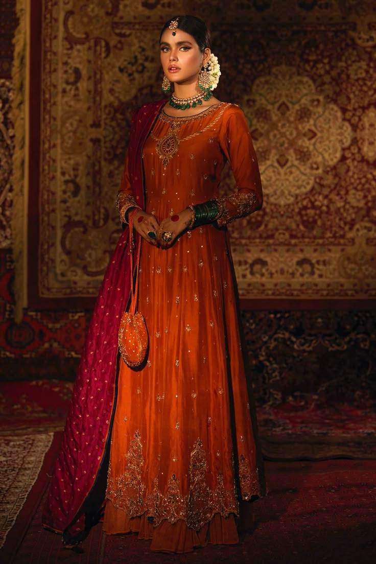 Itr (100% Advance Payment)– Zaaviay Post Wedding Outfit, Bridal Outfit Ideas, Orange Outfits, Shadi Dresses, Desi Fits, Wedding Outfit Ideas, Bridal Dresses Pakistan, Party Wear Dress, Pakistani Style