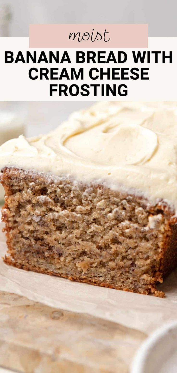 a loaf of banana bread with cream cheese frosting