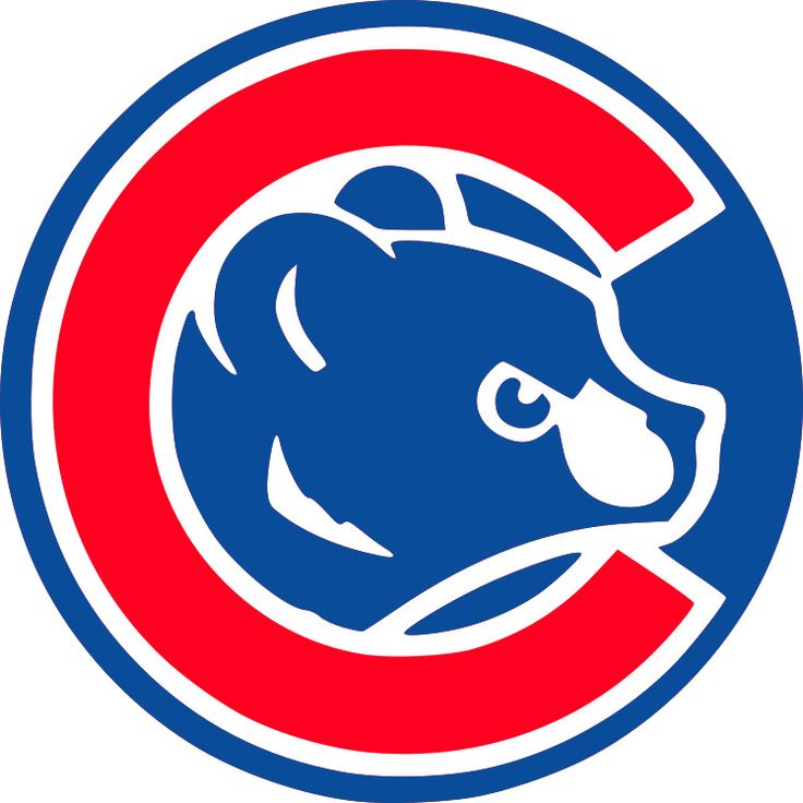 the chicago cubs logo is shown in red, white and blue with a bear's head