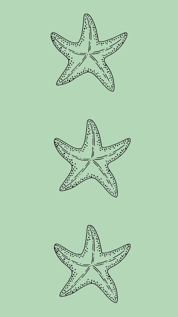 three starfishs on a green background