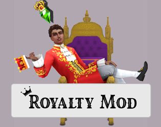 a man sitting on top of a purple chair next to a sign that says royalty mod