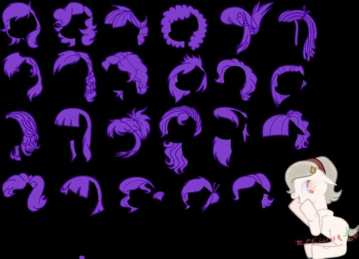 the silhouettes of various female heads and hair styles are shown in purple on a black background