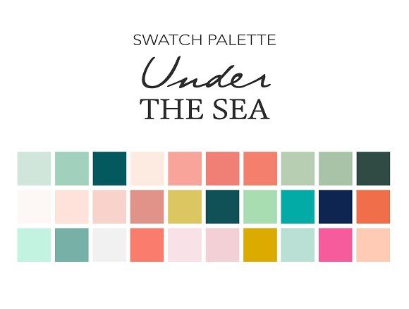 the swatch palette under the sea is shown in shades of pink, green and yellow