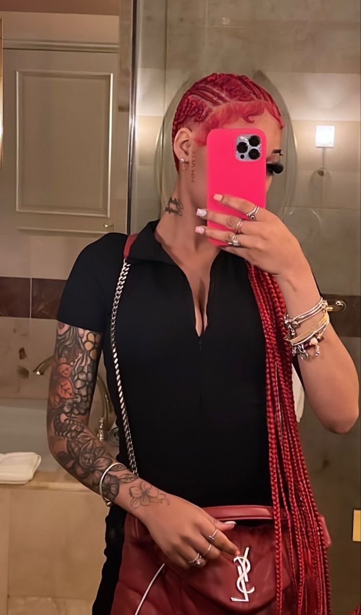 Ysl Tattoo, Red Cornrows Braids Black Women, Red Straight Back Braids, Red Braids For Black Women, Red Hairstyles For Black Women, Black Women Weave Hairstyles, Straight Back Hairstyles, Straight Back Braids, Red Box Braids