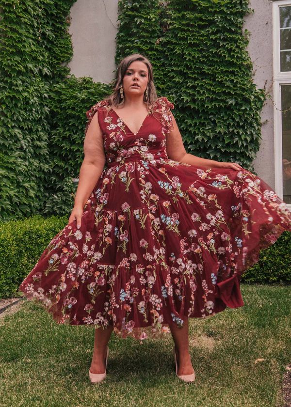 Margaret Dress – JessaKae, summer dress, floral dress, red dress, midi dress, wedding guest dress, fashion, mid size fashion, plus size dress, size inclusive, inclusive fashion, body positivity, plus size, summer dress, fashion shoot, model, photoshoot, women's fashion, OOTD, wedding guest dress, bridesmaid dresses, church dress, engagement dress, wedding, date night, cocktail dress, style, lifestyle shoot V-neck Sleeveless Dress For Garden Party, Elegant Sleeveless Dress For Garden Party, Summer V-neck Wedding Dress, Sleeveless Dress For Garden Party, Sleeveless Floral Dress For Garden Party, Bohemian V-neck Dress For Garden Party, Feminine Sleeveless Dress With Floral Embroidery, Floral Print Sleeveless Dress For Wedding, Sleeveless Floral Print Dress For Garden Party