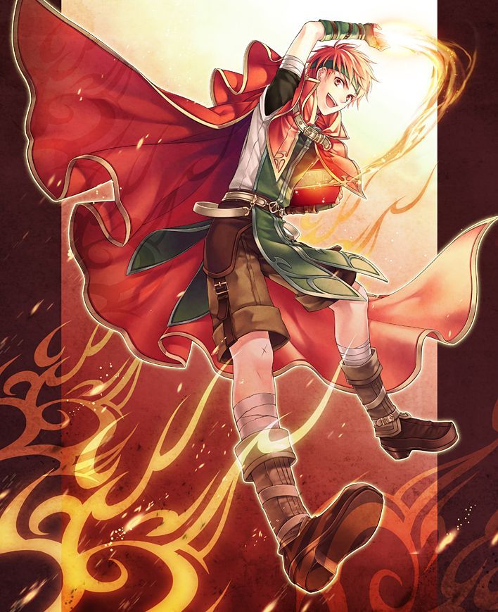 an anime character is flying through the air with her red cape over her head and hands behind her back