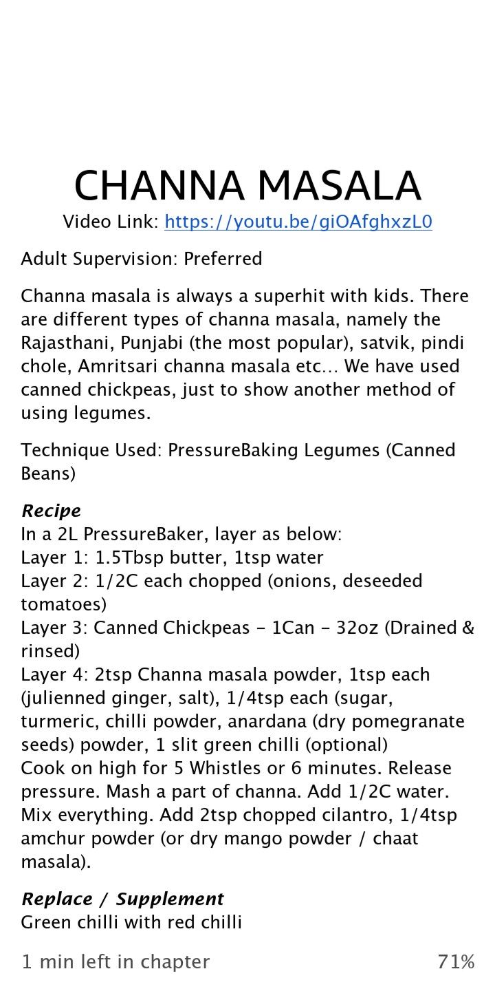 the instructions for how to use channa masala