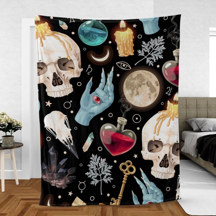 Gothic skull witchy Fleece Blanket-MoonChildWorld Witchy Blanket, Gothic Blanket, Moon Blanket, Skull Blanket, Blanket Halloween, Living Space Decor, Cat Blanket, Witchy Decor, Gothic Skull