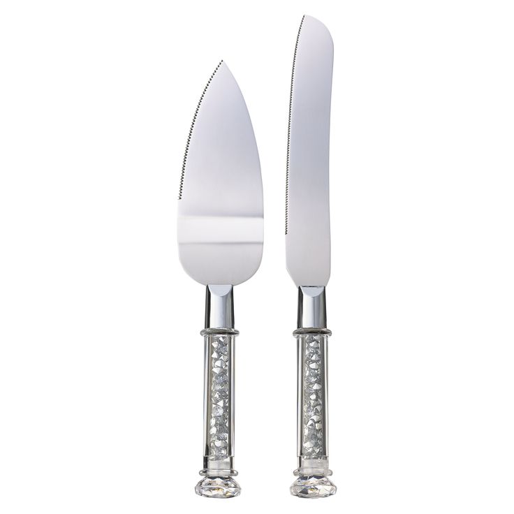 two knifes with crystal handles on white background