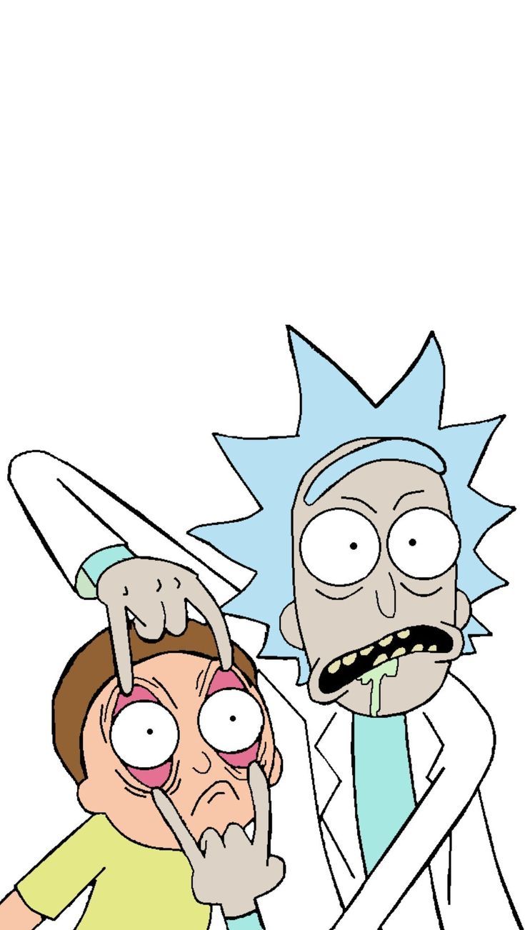 the cartoon characters from rick and mort are looking at each other with their eyes wide open