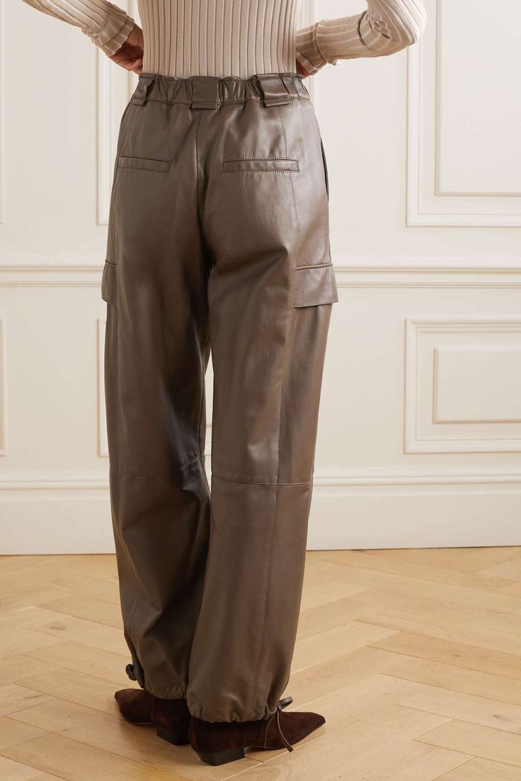 BRUNELLO CUCINELLI Utility leather cargo pants | NET-A-PORTER Leather Cargo Pants With Utility Style, Leather Cargo Pants With Side Pockets For Work, Leather Cargo Pants With Straight Leg, Utility Leather Pants With Multiple Pockets, Straight Leg Leather Pants With Cargo Pockets, Leather Cargo Pants With Side Pockets For Fall, Leather Cargo Pants With Multiple Pockets For Fall, Leather Cargo Pants With Pockets For Workwear, Fall Leather Cargo Pants With Side Pockets