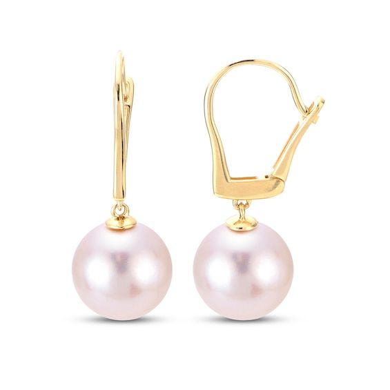 Each of these impeccable women's drop earrings feature a lustrous freshwater cultured pearl. Fashioned in 14K yellow gold, the earrings secure in place with leverbacks and the pearls measure 10.0-11.0mm each. Classic Pearl Earrings With Lever Back, Classic Pearl Earrings With Lever Back Ear Wires, Formal Round Pearl Earrings With Lever Back, Formal Round Pearl Earrings With Lever Back Ear Wires, Formal Akoya Pearl Earrings With Ear Wire, Classic Round Pearl Earrings With French Hook, Elegant Yellow Gold Lever Back Earrings, Elegant Yellow Gold Earrings With Lever Back, Elegant White Gold Earrings With Lever Back